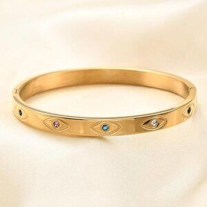 Stainless steel open clasp evil eyes birthstone bangle bracelet